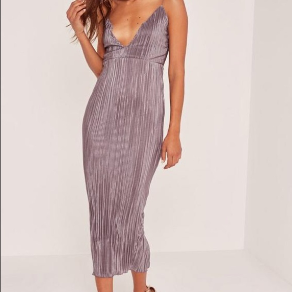 silk pleated ankle grazer maxi dress